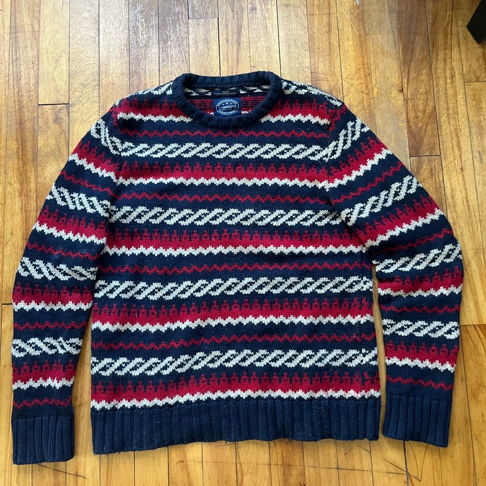 American Eagle Outfitters Men's Athletic Fit Sweater‎ Red White Blue Stripes M